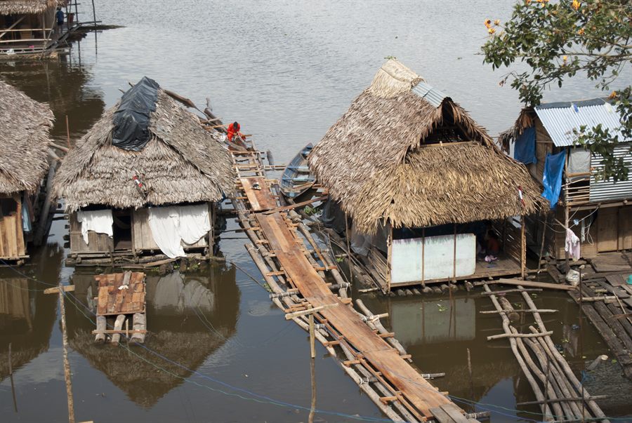Stilt houses over Amazon floodwater